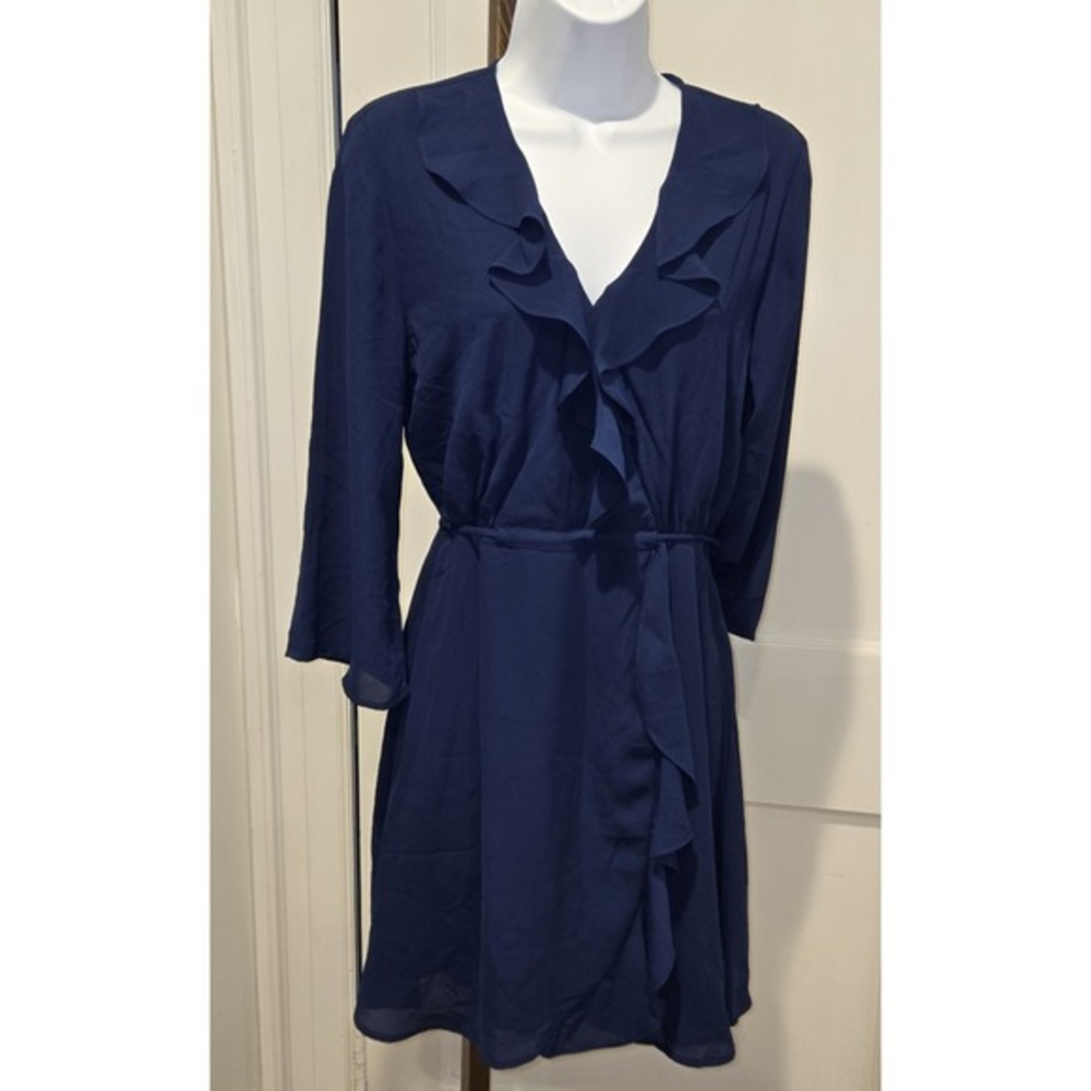 NWT AQUA Blue Chiffon Ruffle V-Neck Fun Flirty Casual to Cocktail Dress M - Picture 1 of 10